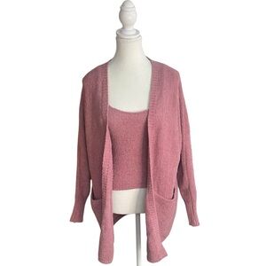 Sincerely Jules Cami and Cardigan Duster Sweater Matching Set Pink